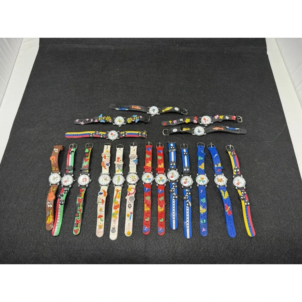 Lot of 18 Kids Educational Analog Watches Animal Sports Flower Rubber Strap
